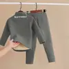 Conjunto de Ropa Interior Térmica para Niños con Forro Polar y Terciopelo Alemán Espesado Ropa de Casa Ropa de Otoño para Bebé y Pantalones Pijamas para Niños y Niñas
