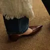 Sandalias cerradas de cuero estilo francés, sin cordones, punta fina poco profunda, elegantes zapatos de trabajo de tacón de gatito, sandalias caladas para mujer