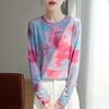 Otoño Temprano 2025 Nuevo Tejido de Punto Redondo de Hilo Fino Manga Larga para Mujer Color Estampado Combinado Holgado Suéter Camiseta Base Superior
