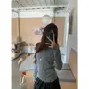 Camiseta Base de Cuello Alto Medio con Volantes de Lunares De Rong para Mujer, Estilo Coreano Otoño e Invierno, Ajustada, Manga Larga