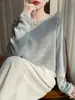 Diseño de nicho hueco, cuello redondo con cuentas, versátil, suave, tacto de alta gama, elegante camiseta de manga larga de Lyocell Tencel