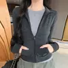 Chaqueta de moda con cremallera, cuello alto a rayas estilo retro coreano 1225 para mujer, otoño e invierno, ajuste ceñido, elegante top de manga larga
