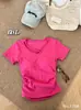 Camiseta de Manga Corta con Cuello en U para Mujer, Nuevo Estilo de Verano, Corte Ajustado, Diseño Hueco, Crop Top Sexy