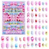 Adesivos de nail art estilo cartoon coreano para crianças, pintados à mão, 120 peças, pontas de unha usáveis, decorações de unha fofas para meninas