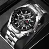Reloj de pulsera de acero de AliExpress para hombre, con tres esferas y seis agujas luminosas, calendario europeo y americano, resistente al agua, de cuarzo.