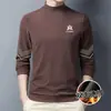 Tops de otoño e invierno con cuello semi-alto, forro polar de doble cara, capa interior ajustada de negocios, camiseta base cálida, camiseta de manga larga para hombre