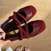 Zapatos Mary Jane planos para mujer, estilo francés con correas elásticas, tira cruzada de ballet, zapatos individuales de punta cuadrada roja 2026, nueva suela blanda