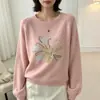 Suéter de punto jacquard de forro polar oso miel cuello redondo para mujer, otoño/invierno 2026 nuevo elegante y juvenil suave de punto top interior