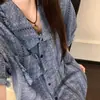 Pijama Simple de Borlas Estilo Coreano para Niña, Cardigan de Verano, Conjunto de Shorts de Manga Corta con Encaje, Ropa de Casa de Alta Gama