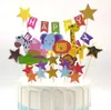 Bandera de Escena de Pastel de Cumpleaños Paraíso del Bosque de Animales Pequeños Inserto Elefante León Mono Jirafa Set Tarjeta Inserto