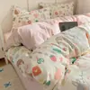 Set de Algodón de Cuatro Piezas Estilo Ins de Dibujos Animados Lindo 100% Algodón Funda de Edredón Sábanas Juego de Cama de Tres Piezas para Dormitorio Niños