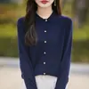 Novidade Outono/Inverno 2026 Transfronteiriça Tricô Fino de Lã Feminino Cardigan de Gola Reversível Suéter Curto Solto de Gola POLO