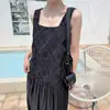 Chaleco largo de diseño coreano con bordado, calado y patchwork para mujer