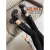 Jeans Preto com Barra Enrolada Feminino Primavera 2024 Novo Cintura Alta Emagrecedor Pequeno Nove Pontos Tubo Fumaça Tendência