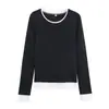 Deeabae Outono Nova Roupa Feminina Exportação Moda Simples Versátil Camiseta de Camada Dupla com Cor Contrastante 3641628