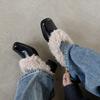 Versión de Piel de Vaca 2026~ Zapatos sin Cordones de Punta Cuadrada con Forro de Felpa para Calidez, Zapatos de Cuero Mary Jane, Zapatos de Algodón, Zapatos de Tacón Grueso de una Sola Pieza, Zapatos Peludos