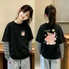 Nueva camiseta de estilo coreano para niñas, imitación de dos piezas, manga larga, camiseta básica de algodón puro para otoño, top versátil y elegante a la moda para niñas