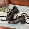 2026 Sapatos Femininos de Bico Baixo com Laço Estilo Japonês Novo Verão Salto Bloco Mary Jane Sapatos JK Pequenos de Couro Versátil