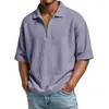 Camiseta Polo de Verano para Hombre de Waffle de Color Sólido, Manga Corta, Cuello Camisero, Deportiva Casual Simple, Transfronteriza Europea y Americana