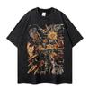 Anime Dibujos Animados Estilo Japonés Tops Estampados Lavado Pesado Verano Camisetas de Manga Corta para Hombre y Mujer Marca de Moda Bidimensional Transfronterizo