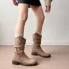 Botas femininas com salto plataforma emagrecedor, novo estilo outono 2025, botas western cowboy versáteis e estilosas, botas estilo Dr. Martens modernas e na moda