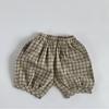 Pantalones cortos de lino y algodón para niño, verano, delgados, estilo coreano, sueltos, a cuadros, casuales, pantalones medios para niños, pantalones de cinco puntos para bebé, ropa para niños
