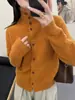 Cardigan de Punto para Mujer Estilo Coreano Sencillo de Cuello Alto de un Solo Botón Holgado Color Sólido Abrigo Suéter de Cachemir de Cordero Otoño Invierno Nuevo
