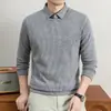 Suéter de Punto Falso de Dos Piezas para Hombre 2026 con Cuello de Camisa, Forro Polar, Engrosado, Camiseta de Manga Larga, Ropa Cálida para Hombre para Otoño e Invierno