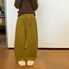 Esquema de Cores Vintage Multicor~Calça Larga Patchwork de Veludo Cotelê Lavado com Listras Verticais para Crianças, Calça Longa Escolar Durável