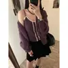 Suéter cárdigan versátil de color liso estilo coreano con mangas largas para mujer, nuevo conjunto de camisola de punto con ribete de encaje para capas de otoño e invierno