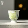Taza de té de porcelana blanca y arcilla de jade Moyi con borde floral y base alta, color bajo vidriado de cerámica de Arita pintada a mano, juego de té Kung Fu, taza de té para uso doméstico
