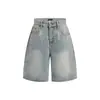 Shorts de Mezclilla con Salpicaduras de Tinta Estilo Retro Americano para Hombres y Mujeres Otoño Desgastados Lavados Pierna Ancha Capris Marca de Moda Pantalones Rectos de Largo Medio Modernos