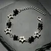 Collar Oscuro Punk Y2K Europeo y Americano de Piedra Triturada Negra y Cristal, Gargantilla Calada de Estrella de Cinco Puntas, Cadena para Clavícula, Combinación en Capas