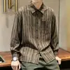 Camisa de Manga Larga Tie-Dye Estilo Old Money para Hombre, Camisa Texturizada Color Marrón Café Americano para Otoño como Prenda Exterior