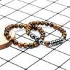 Pulseira de Terno de Comércio Exterior Europeu e Americano Transfronteiriço Pulseira de Contas de Pedra Biliar Preta Olho de Tigre Fosca Envelhecida Linha Preta Elástica Solta Corda de Mão