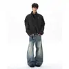 Jaqueta de Trabalho Retrô com Gola Alta Nova Coleção Primavera 2025 Estilo Americano Curta Masculina Macacão de Voo Top Solto para Homens