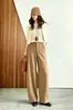 Calça de Terno Feminina Khaki de Cintura Alta com Corte Curvo 2026, Calça Casual de Corte Reto com Caimento, Cintura Estreita, Perna Larga, Calça de Corte Curvo para Mulheres