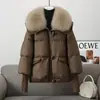 Nueva chaqueta de plumón corta de invierno, holgada, adelgazante, con un cuello grande de pelo, diseñada para mujeres petite, y con una capa exterior engrosada
