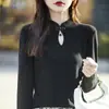 Suéter gola alta estilo chinês novo de lã penteada 100% 2025 primavera e verão novo botão cor sólida camisa base