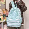 Mochila Retro Estrela e Listras para Alunos do Ensino Fundamental II e Médio, Bolsa Escolar, Casual, Grande Capacidade, Leve, Versátil, Mochila para o Dia a Dia