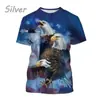 Bandera Americana Águila 3D Digital Inglés Transfronterizo Nuevo Camiseta de Manga Corta con Cuello Redondo para Hombre Venta Directa de Fábrica Suministro de Exportación
