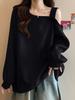 Talla grande Cubre Vientre Estilo Perezoso Hombro Suéter de Manga Larga para Mujer Primavera y Otoño Hermana Gordita Holgado Adelgazante Chic Top de Hombro