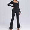 Oasis Ropa de Yoga Siamese con Cuerno Europeo y Americano Otoño e Invierno Manga Larga Cuello Cuadrado Ropa de Fitness Siamese para Mujer Elástica Ajustada Ropa Deportiva