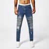 Calça jeans rasgada de alta qualidade masculina, calça slim fit colorida, fina, azul claro, casual, elástica, estilo coreano, masculina