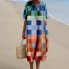 Vestido Feminino Curto de Gola V, Estampado com Vida Marinha, Corte Amplo, para Uso Amplo em Site Transfronteiriço