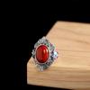 Joias de Prata S925 Prata Tailandesa Vintage Artesanal Estilo Nepalês Anel Vermelho Sulista Feminino com Azul Queimado