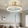 Lámpara Ventilador de Techo Integrada para Dormitorio Sala de Estar Estilo Nórdico Luz de Lujo Habitación Infantil Corona Restaurante Lámpara de Ventilador de Techo Inteligente por Voz