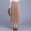 Falda de Malla Plisada de Color Sólido de Cintura Alta con Cintura Elástica, Elegancia de Hada, Efecto Adelgazante, Moderna Caída de Seda Brillante, Falda Plisada