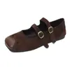 Zapatos Mary Jane Cuadrados Retro Franceses Cosidos para Mujer 2026 Primavera Nuevo Estilo Coreano Zapatos de Salón de Doble Botonadura con Tacón Grueso de Boca Baja
