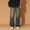 Marca da moda, novo estilo para primavera e outono, jeans patchwork estilo americano de nicho para adolescentes, calças compridas versáteis de corte solto para homens, estilo high street